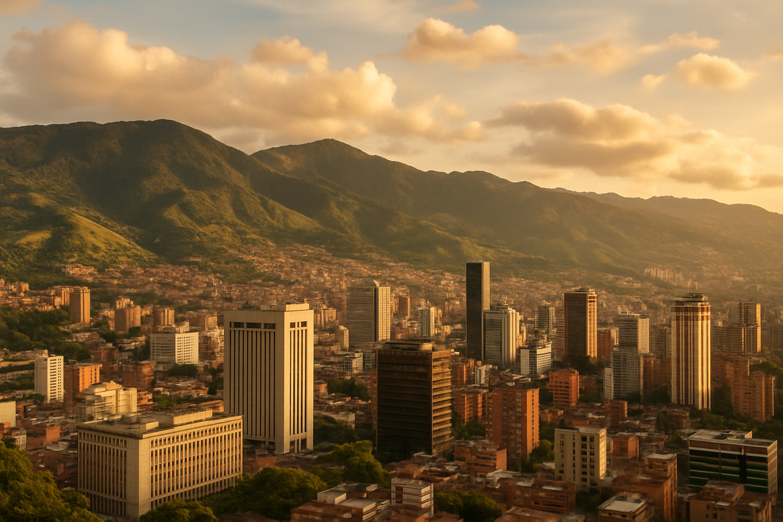 Panor&aacute;mica de Medell&iacute;n al atardecer